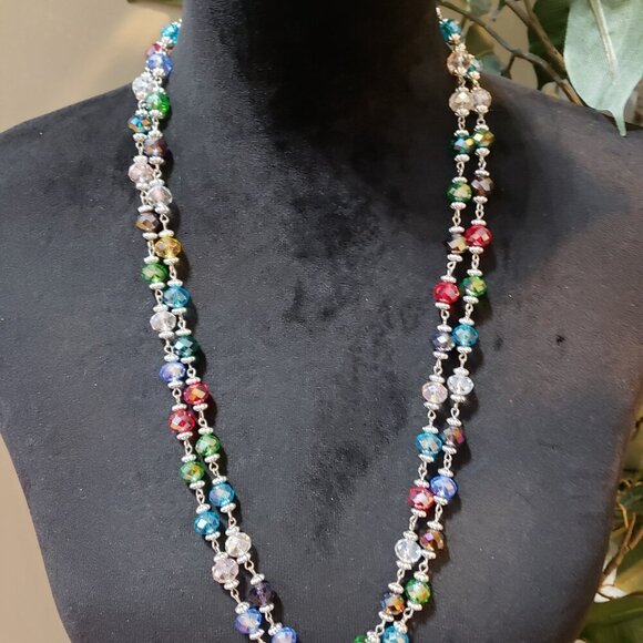 Womens Fashion Crystal Glass Bead Necklace Double Strand with Lobster Clasp - Picture 5 of 9